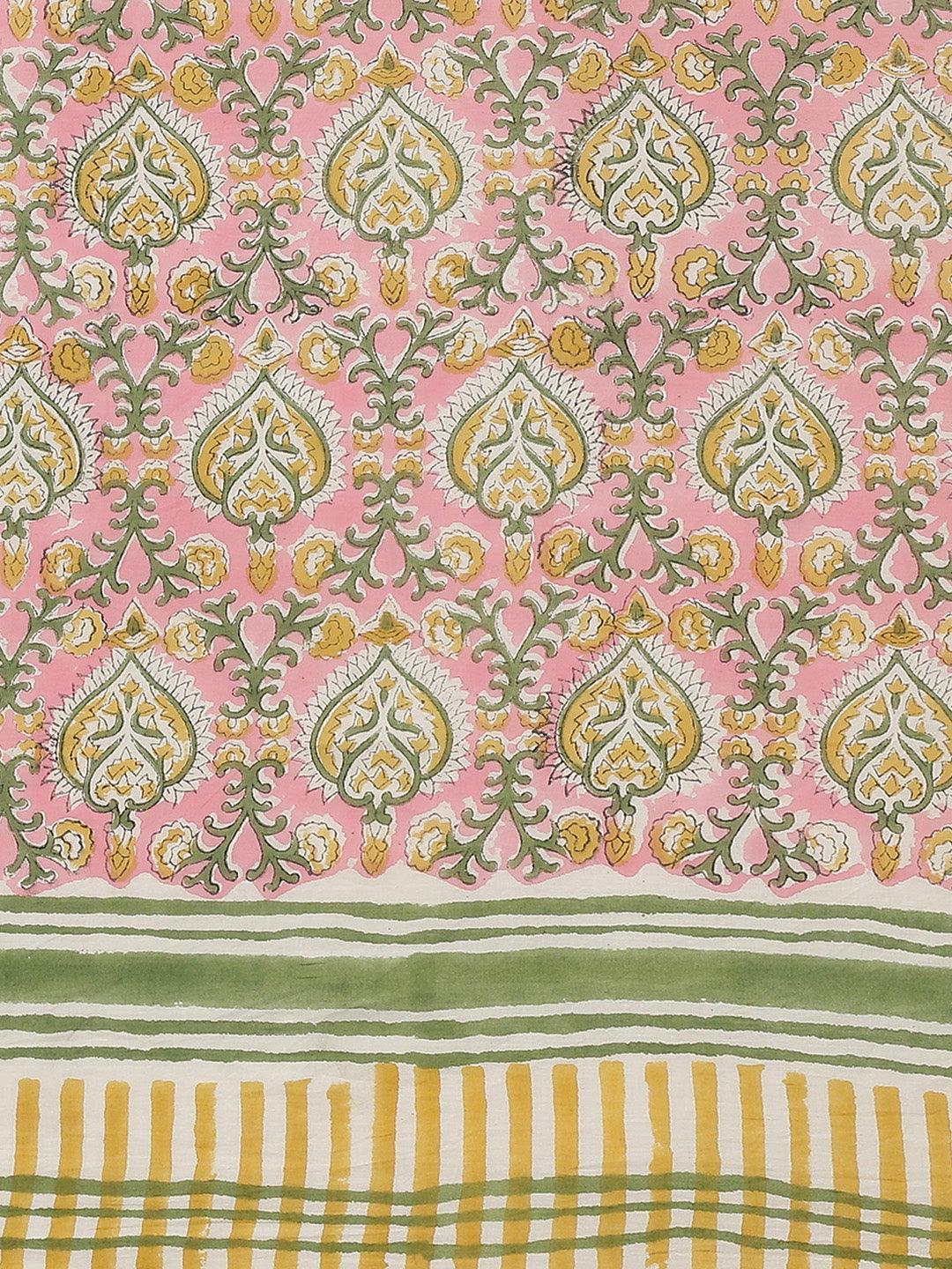 Pink Printed Cotton Saree - ShopLibas