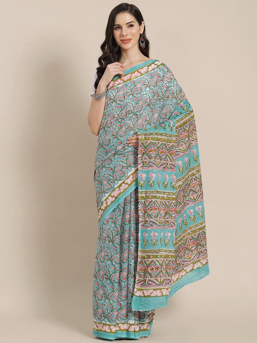Multicoloured Printed Cotton Saree - ShopLibas