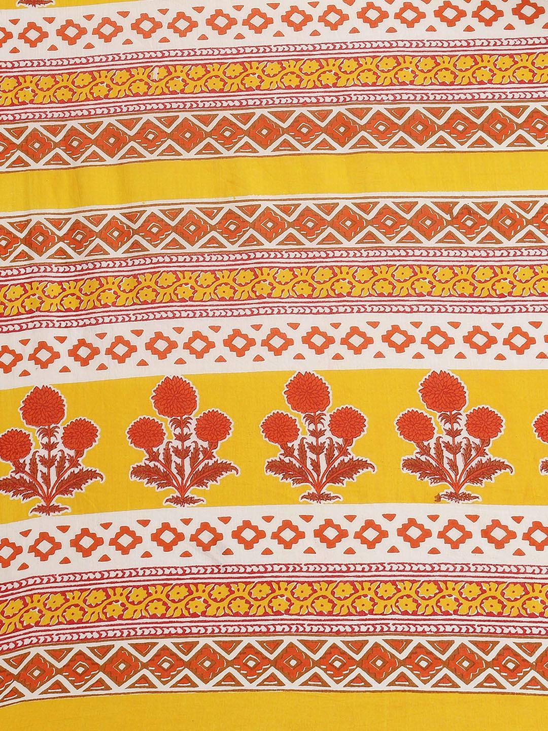 Yellow Printed Cotton Saree - ShopLibas