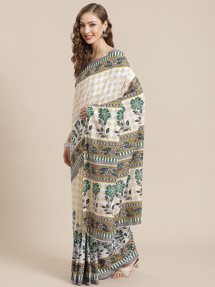 White Printed Cotton Saree