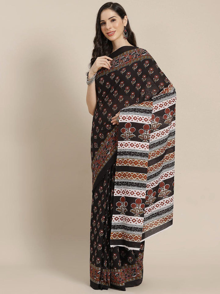 Black Printed Cotton Saree