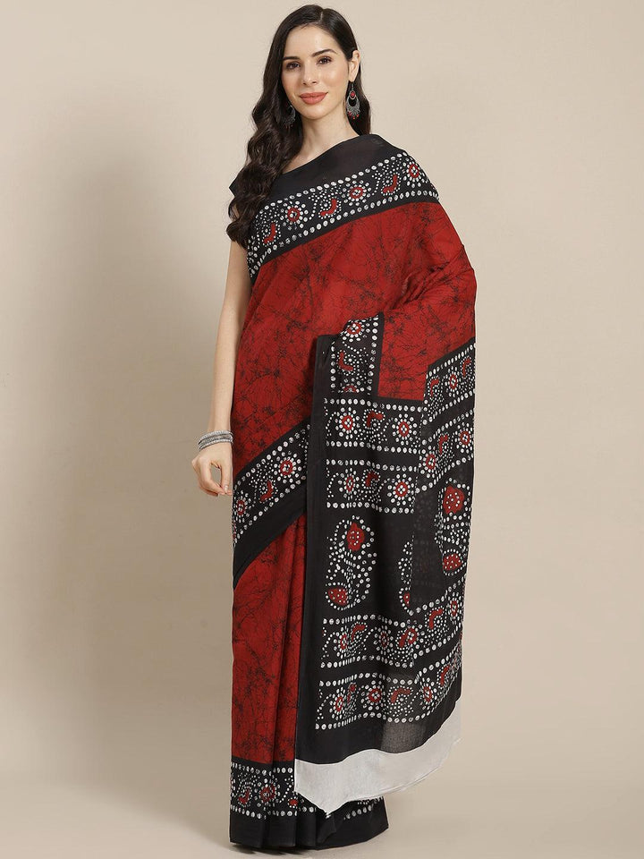 Red Printed Cotton Saree