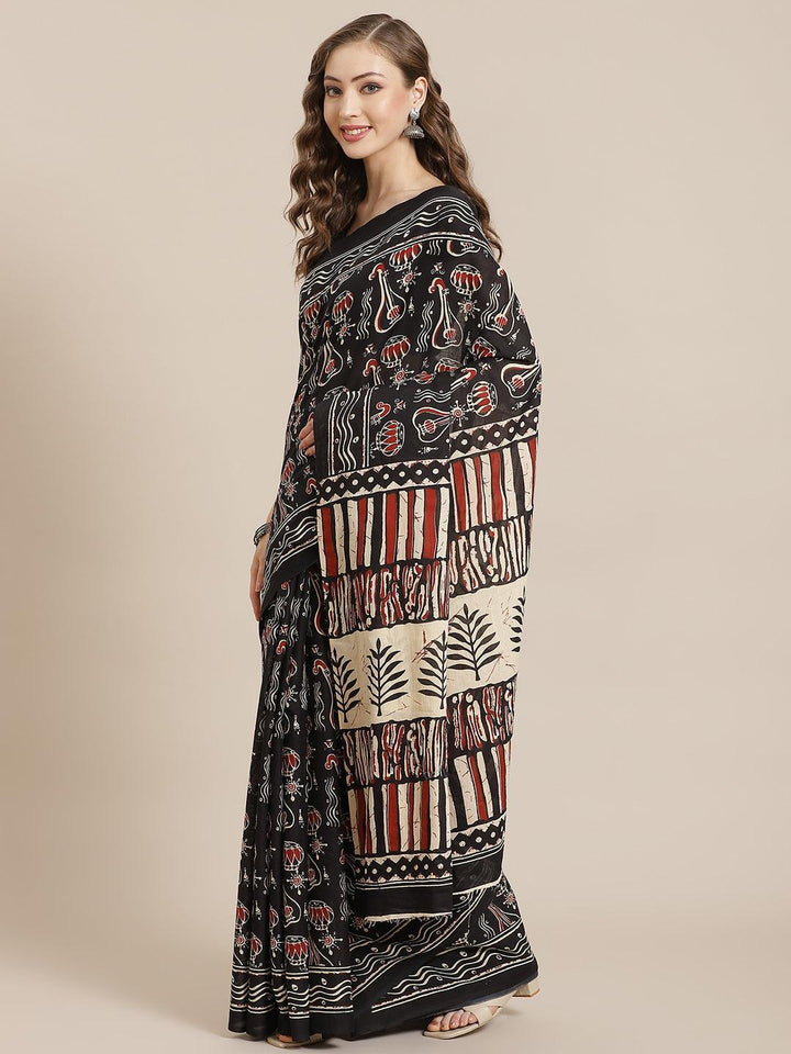 Black Printed Cotton Saree