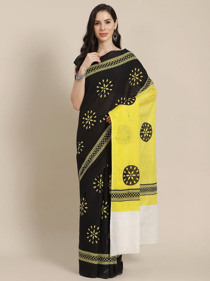 Black Printed Cotton Saree