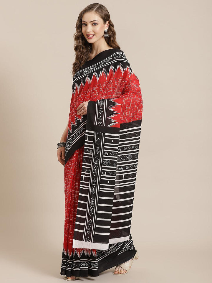 Red Printed Cotton Saree