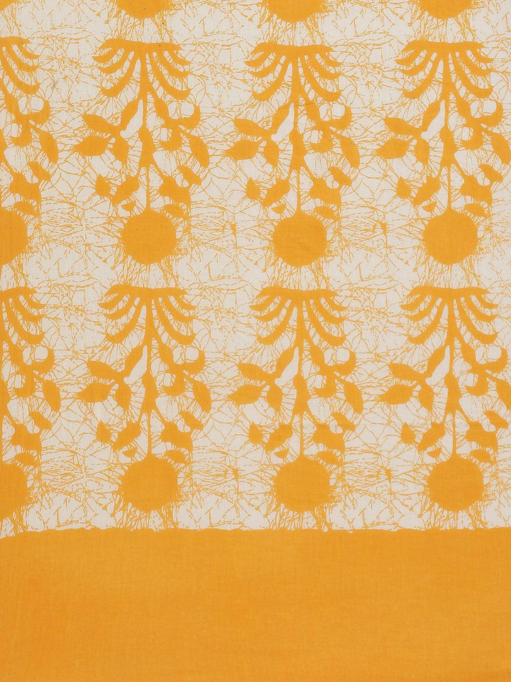 Yellow Printed Cotton Saree - ShopLibas