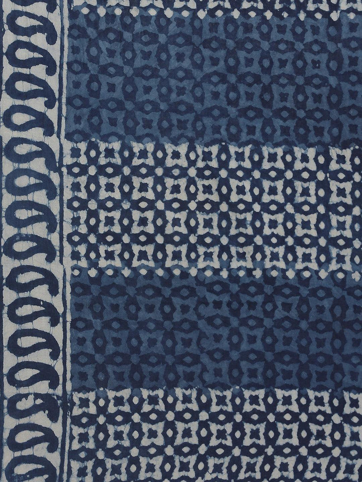 Blue Printed Cotton Saree - ShopLibas