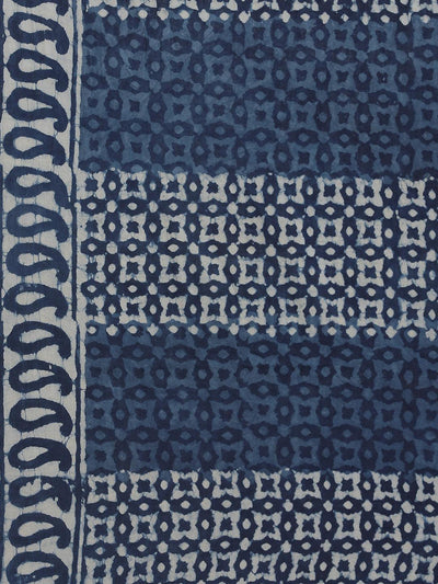 Blue Printed Cotton Saree - ShopLibas