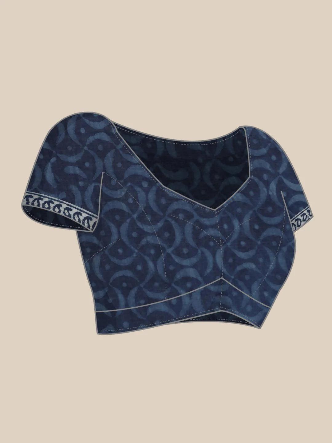 Blue Printed Cotton Saree - ShopLibas