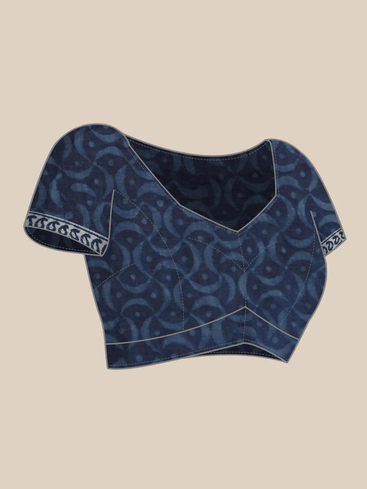 Blue Printed Cotton Saree - ShopLibas