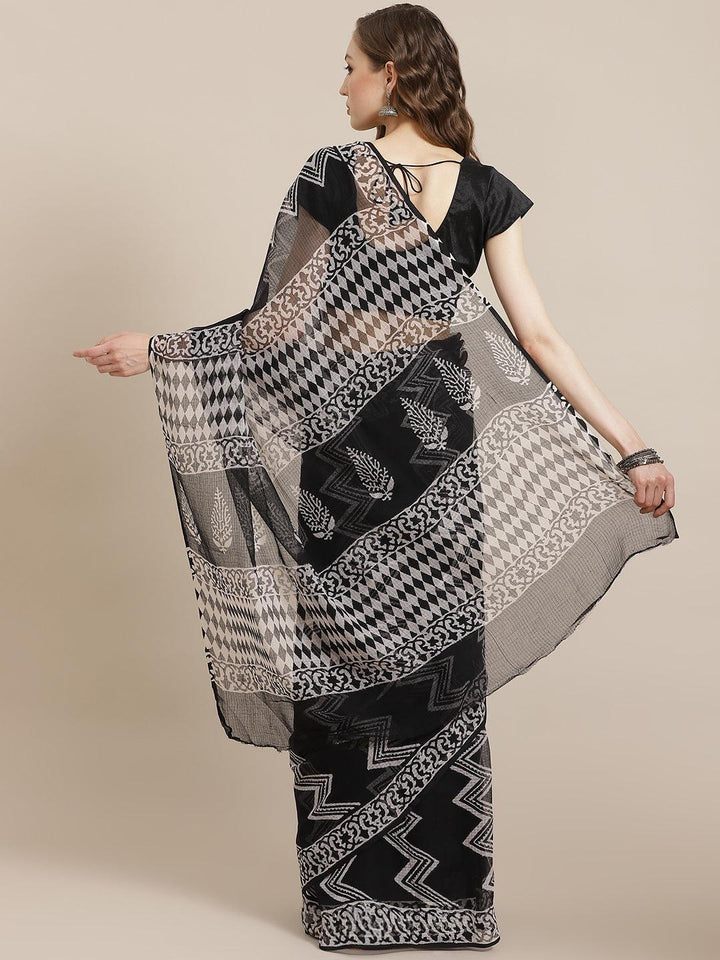 Black Woven Design Cotton Blend Saree - ShopLibas
