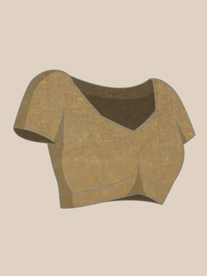 Beige Printed Cotton Saree - ShopLibas
