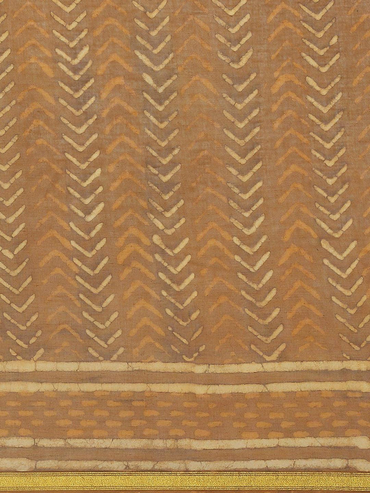 Brown Printed Cotton Saree - ShopLibas