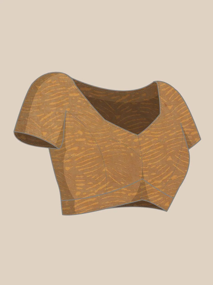 Brown Printed Cotton Saree - ShopLibas