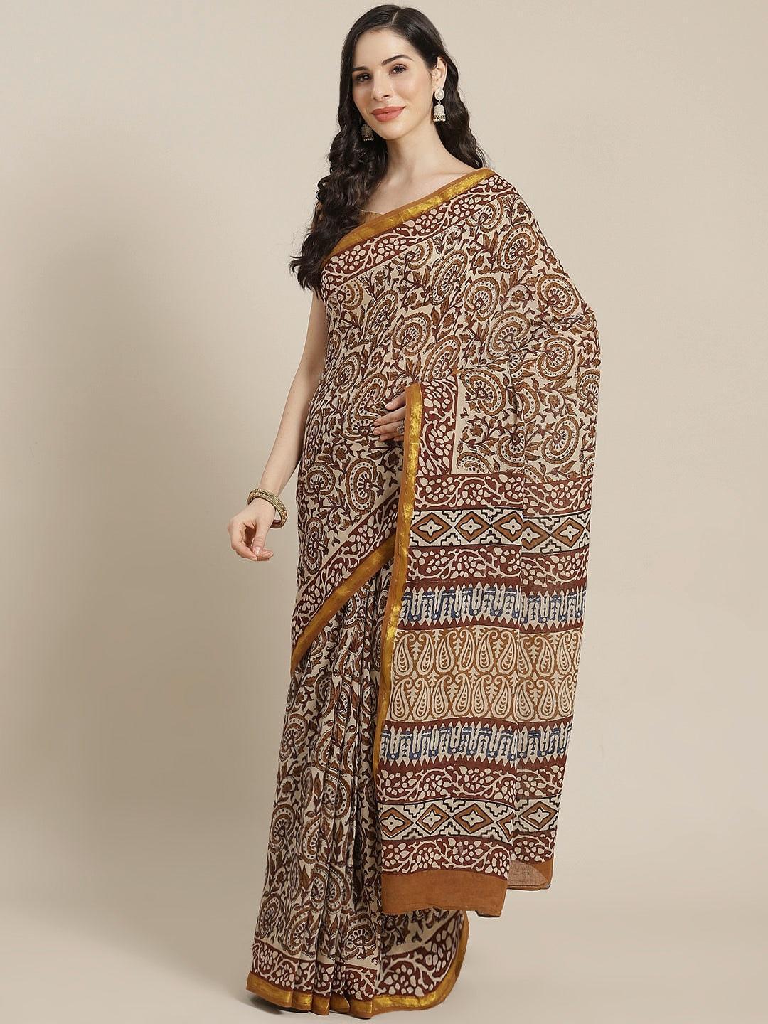 Multicoloured Printed Cotton Saree - ShopLibas