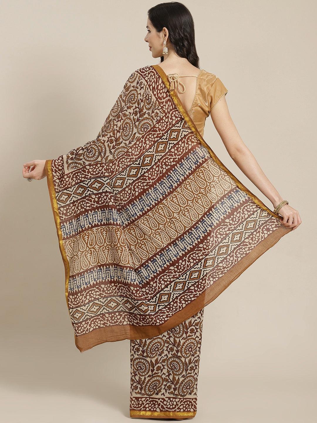 Multicoloured Printed Cotton Saree - ShopLibas