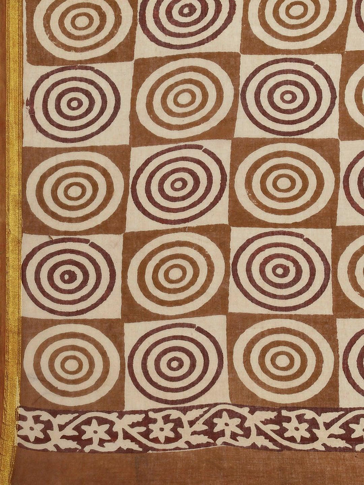 Beige Printed Cotton Saree - ShopLibas