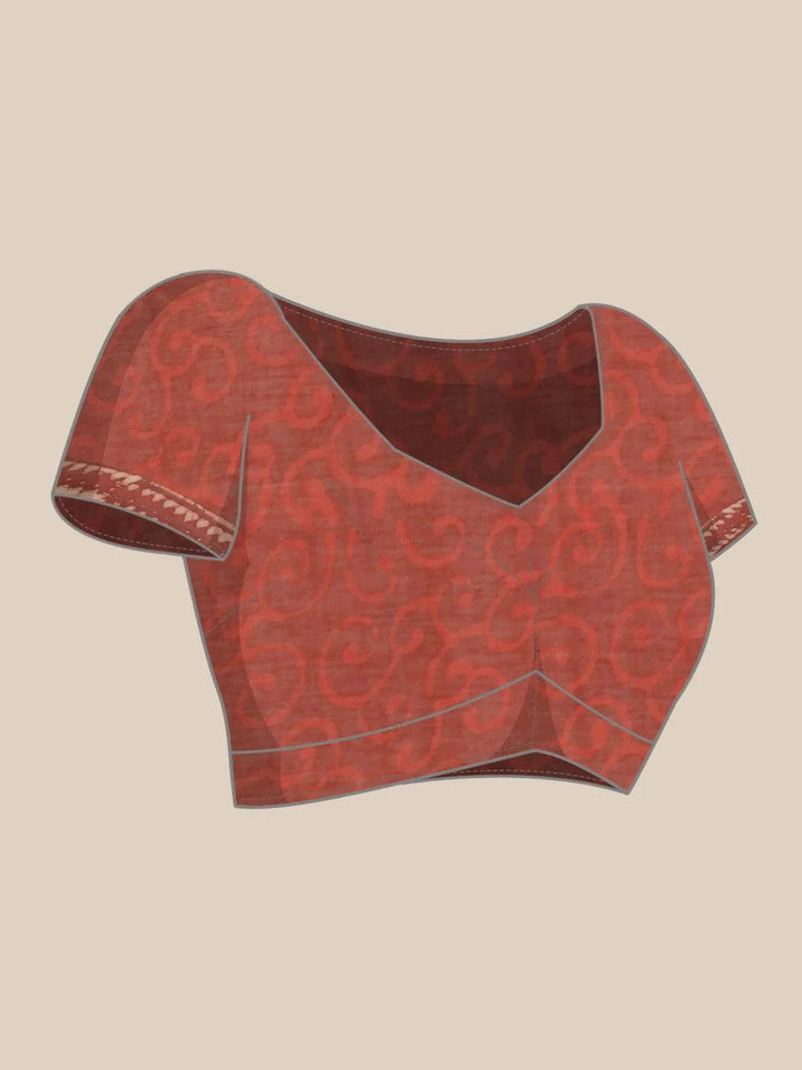 Red Printed Cotton Saree - ShopLibas