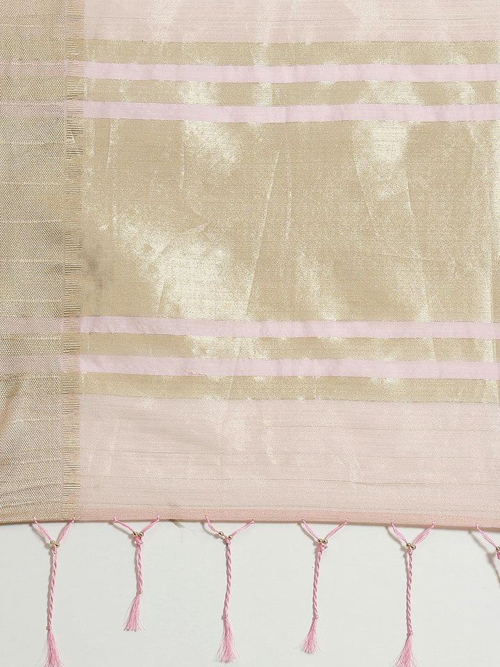 Pink Woven Design Silk Blend Saree - ShopLibas