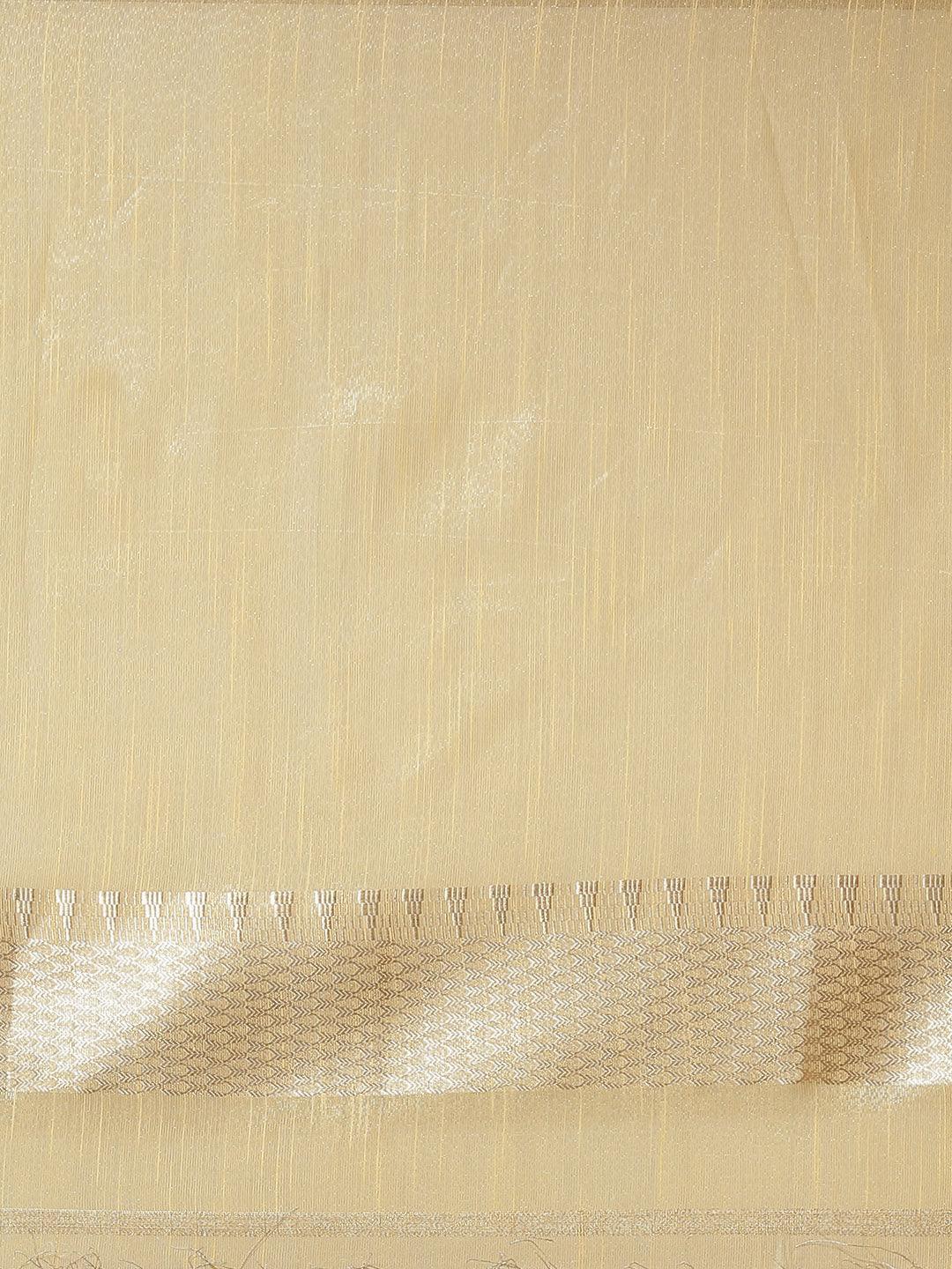 Beige Solid Silk Blend Saree - ShopLibas