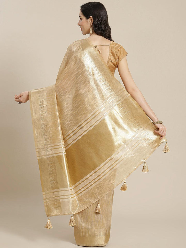 Beige Woven Design Silk Blend Saree - ShopLibas