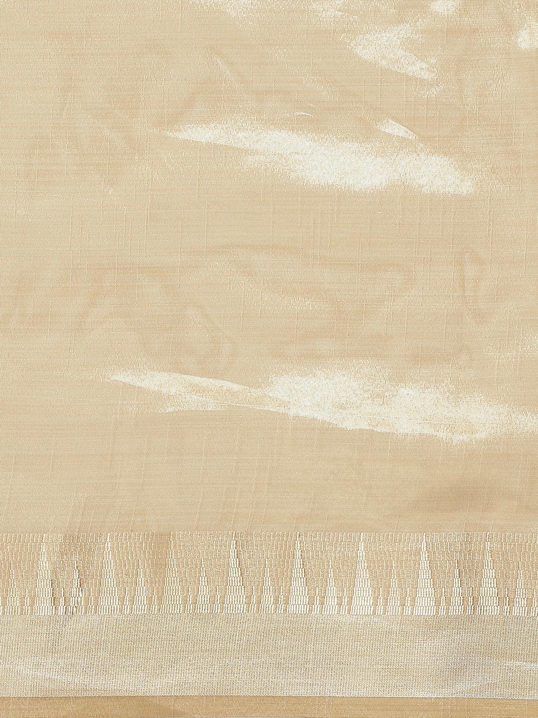 Beige Woven Design Silk Blend Saree - ShopLibas
