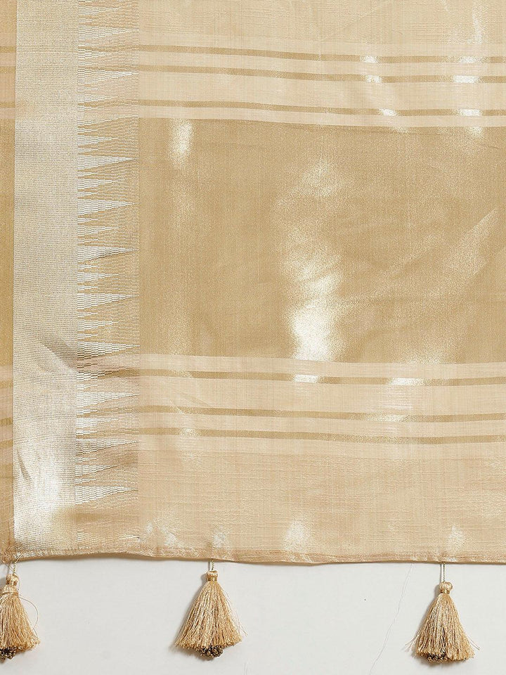 Beige Woven Design Silk Blend Saree - ShopLibas