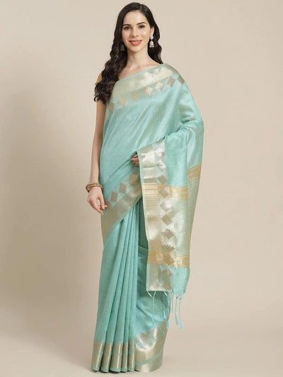 Blue Woven Design Silk Blend Saree - ShopLibas