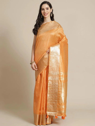 Orange Woven Design Silk Blend Saree - ShopLibas
