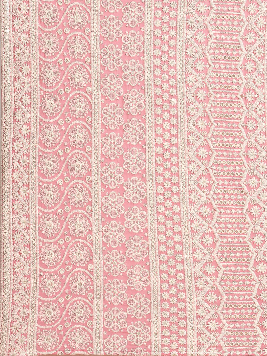 Pink Embroidered Georgette Saree - ShopLibas