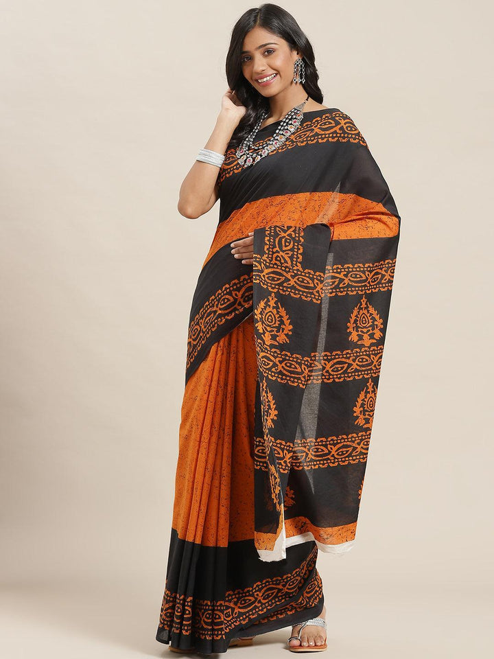 Orange Printed Cotton Saree