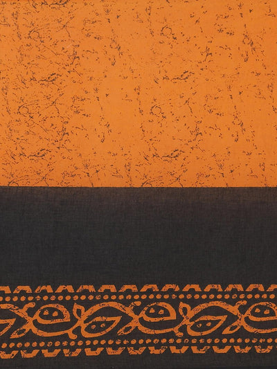Orange Printed Cotton Saree - ShopLibas