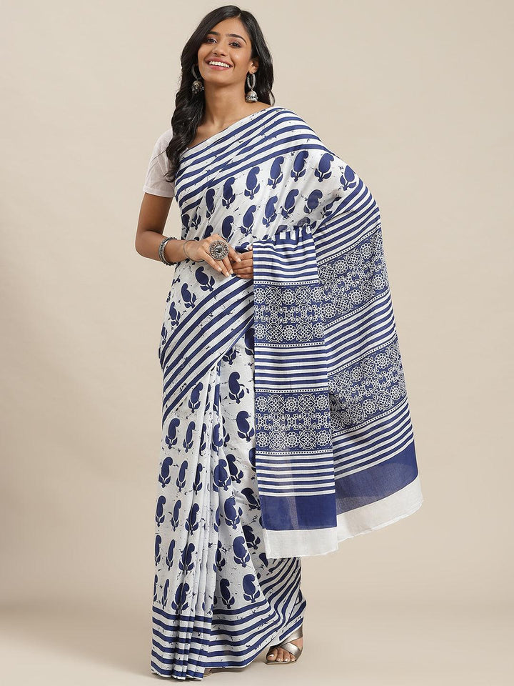 Blue Printed Cotton Saree