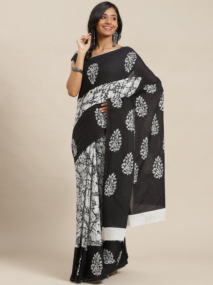 Black Printed Cotton Saree