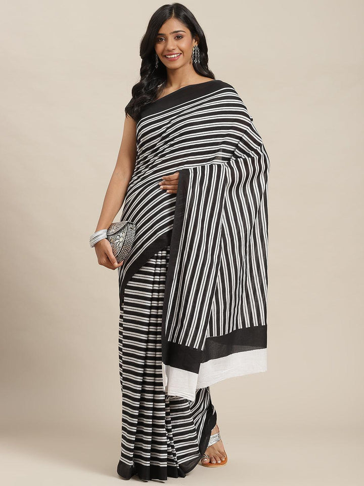Black Printed Cotton Saree