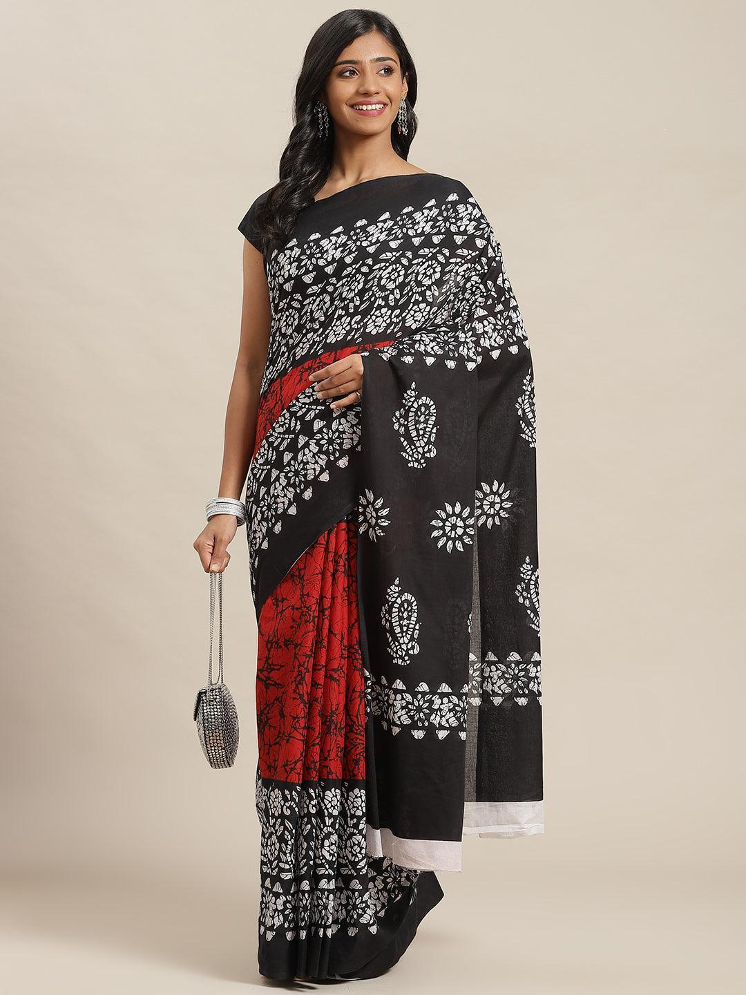 Multicoloured Printed Cotton Saree - ShopLibas