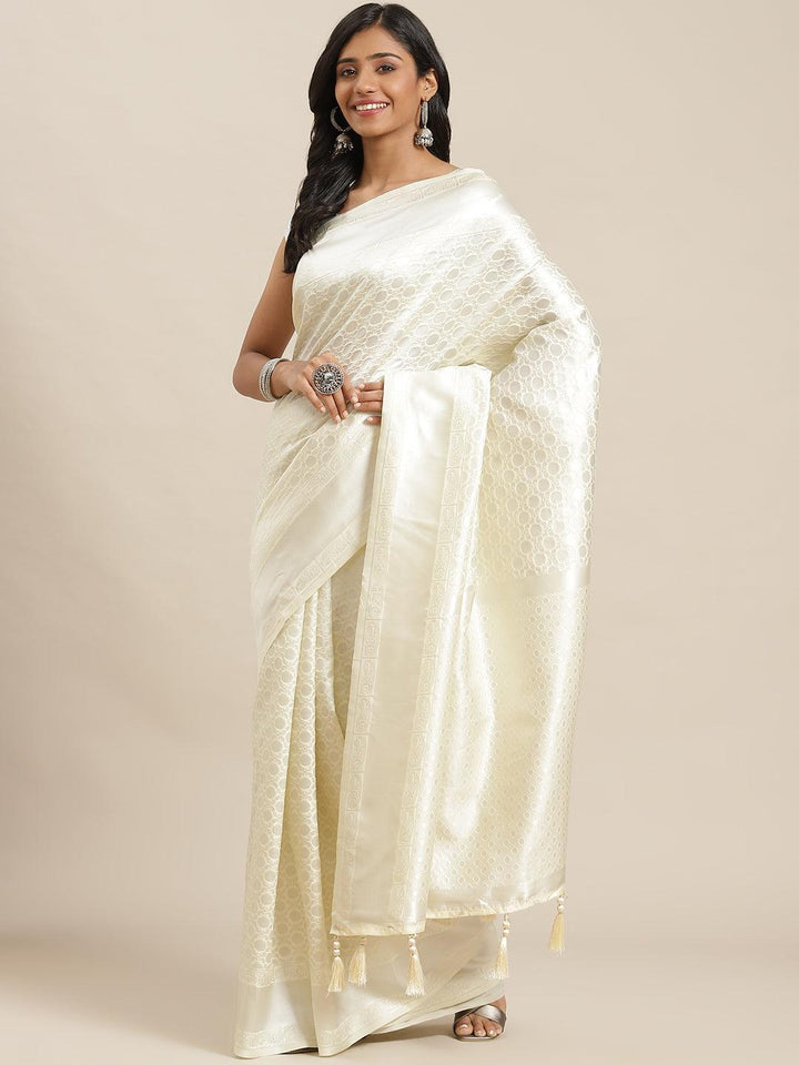 Cream Woven Design Art Silk Saree - ShopLibas