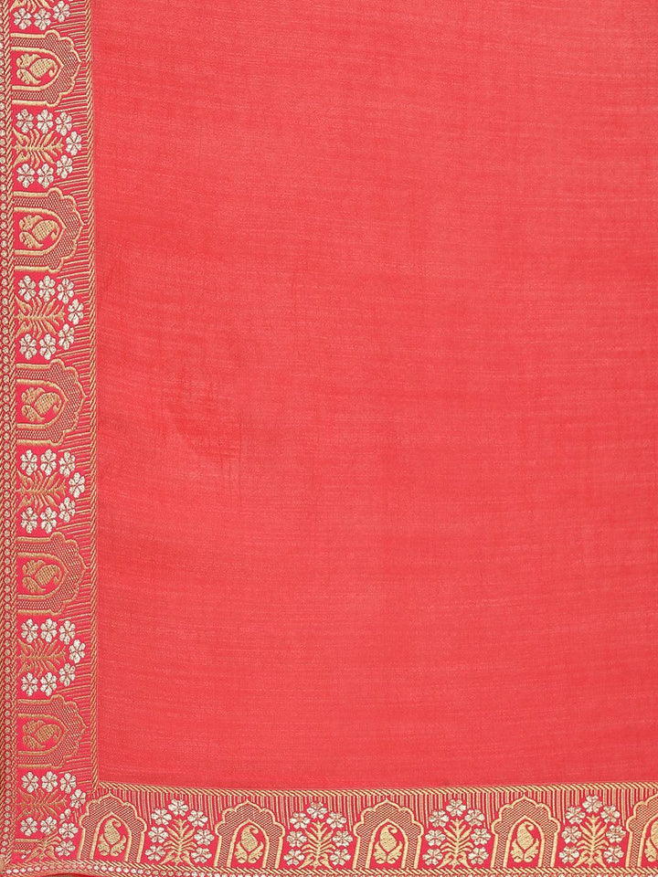 Red Solid Silk Blend Saree - ShopLibas