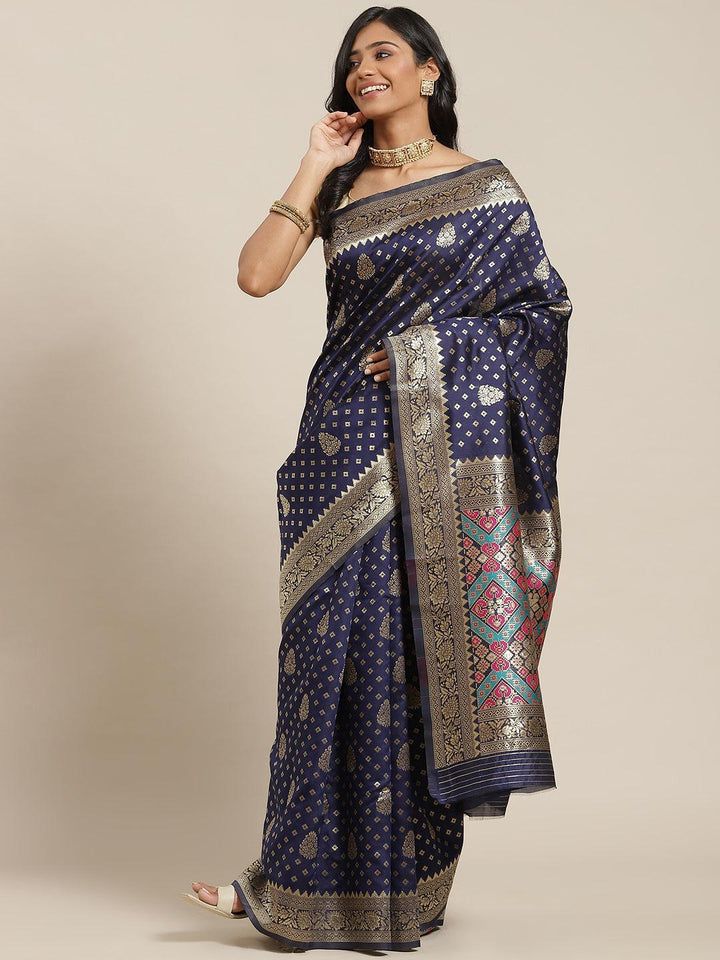 Navy Blue Woven Design Brocade Saree - ShopLibas
