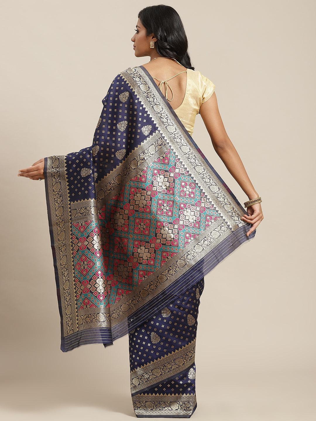 Navy Blue Woven Design Brocade Saree - ShopLibas