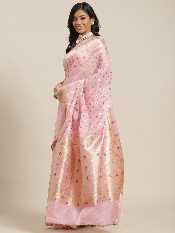 Pink Woven Design Brocade Saree - ShopLibas