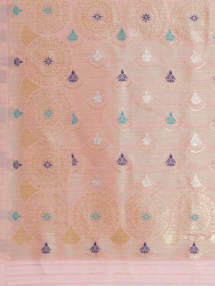 Pink Woven Design Brocade Saree - ShopLibas