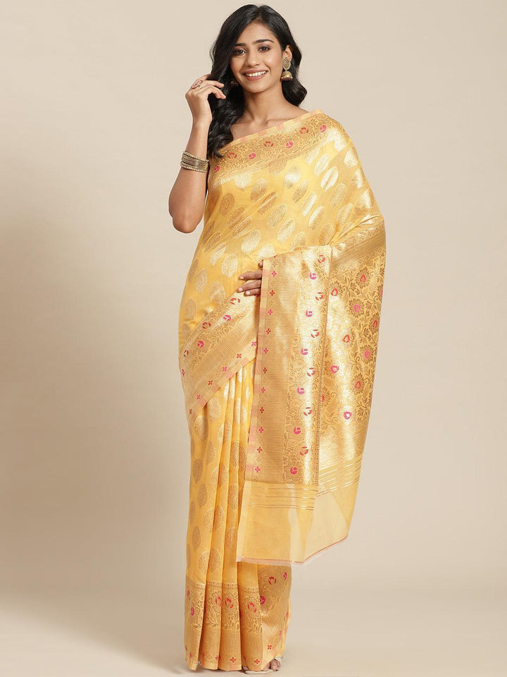 Yellow Woven Design Brocade Saree - ShopLibas