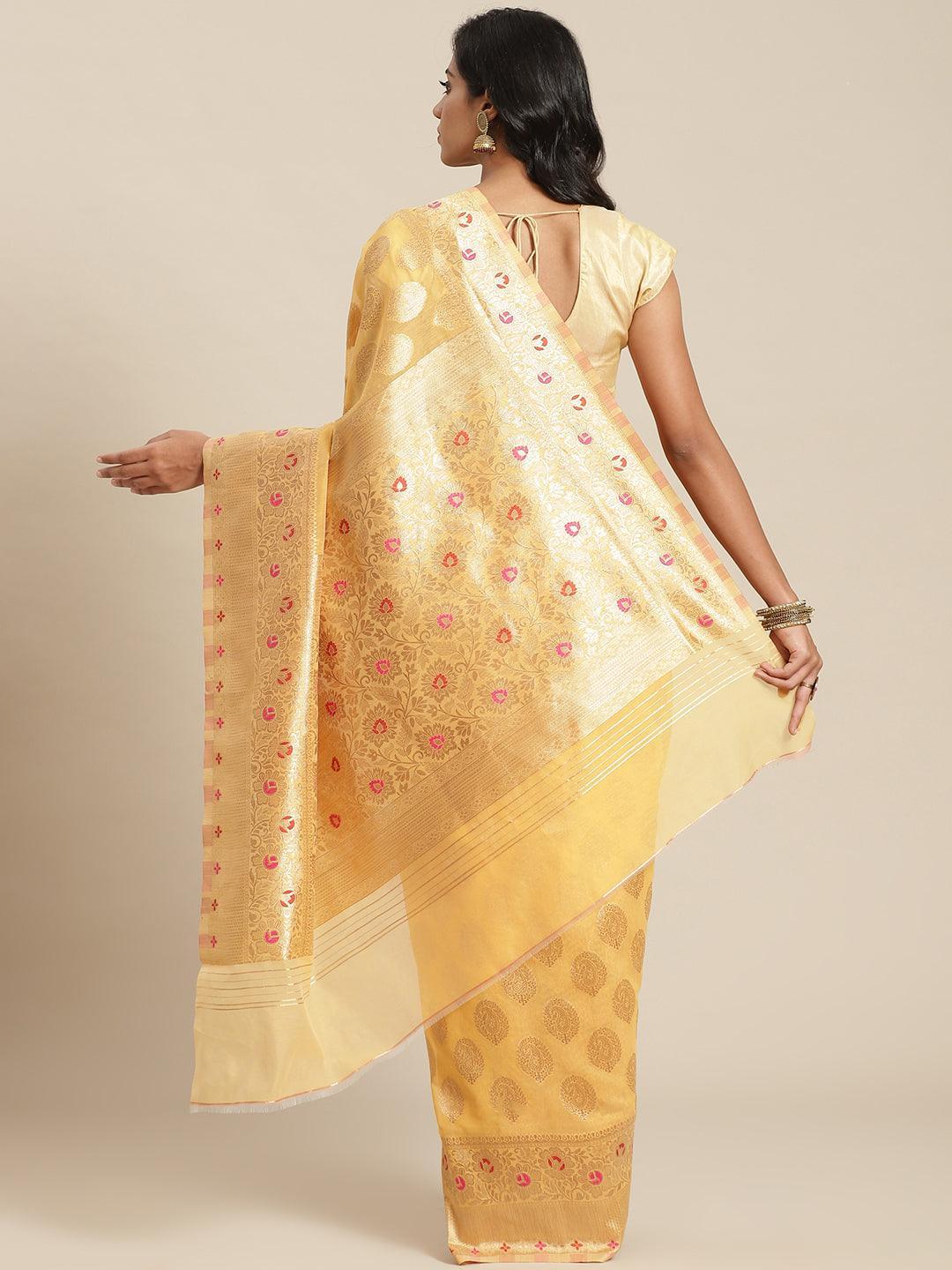 Yellow Woven Design Brocade Saree - ShopLibas