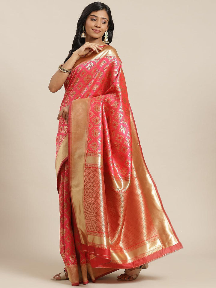 Pink Woven Design Brocade Saree - ShopLibas