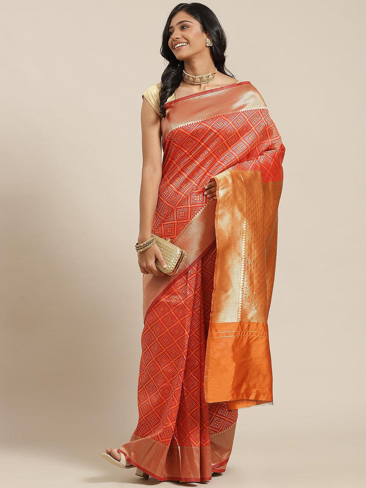 Orange Woven Design Brocade Saree - ShopLibas