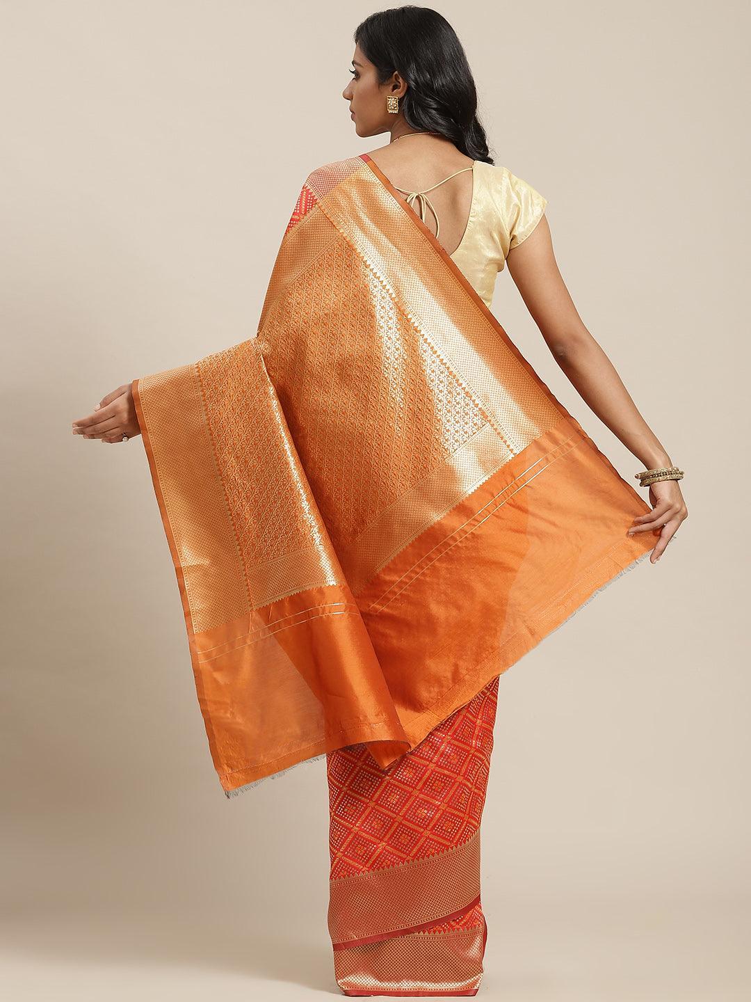 Orange Woven Design Brocade Saree - ShopLibas
