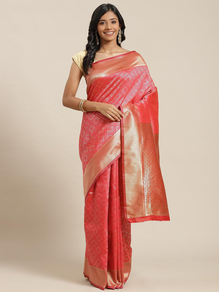 Pink Woven Design Brocade Saree - ShopLibas