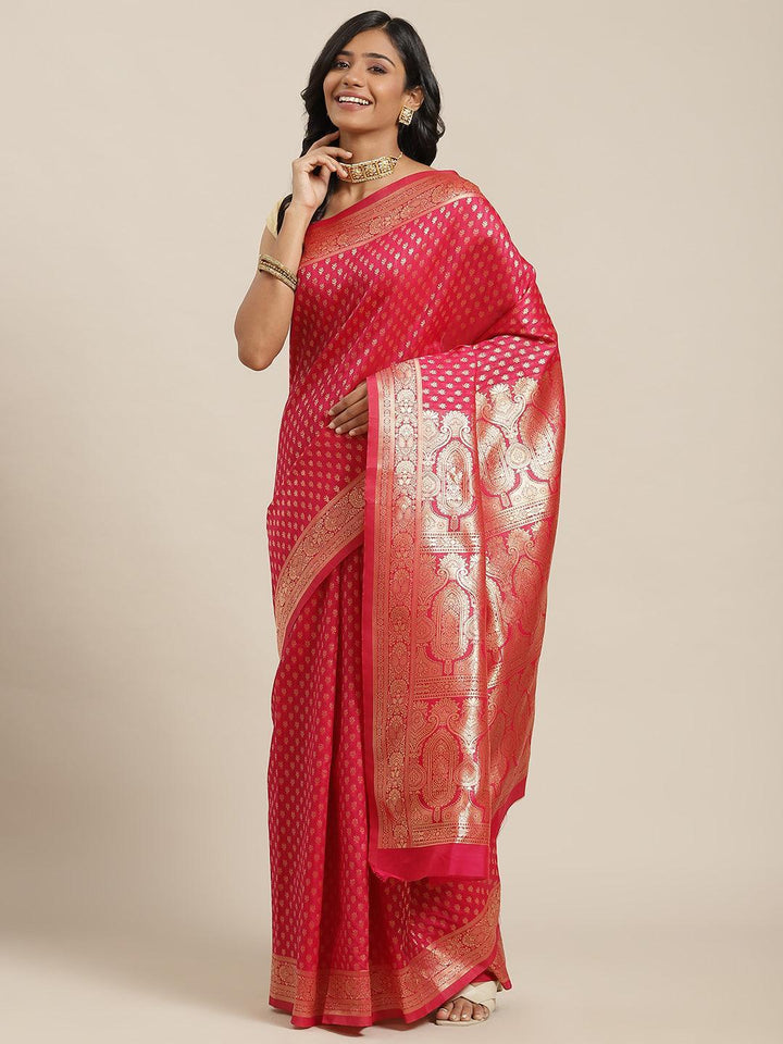 Pink Woven Design Brocade Saree - ShopLibas