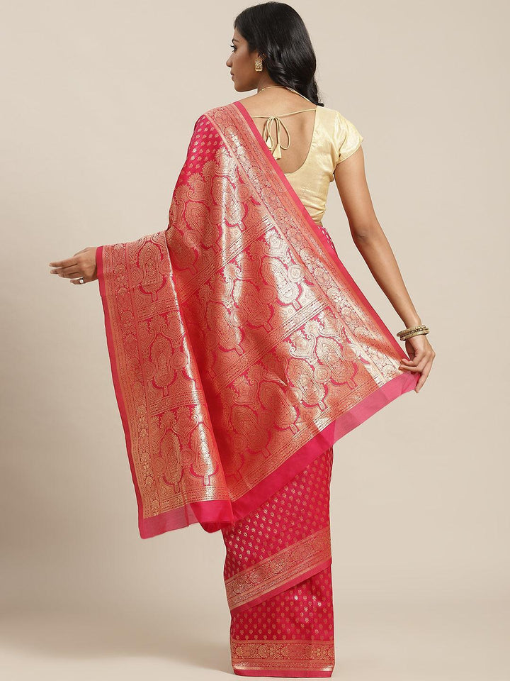 Pink Woven Design Brocade Saree - ShopLibas